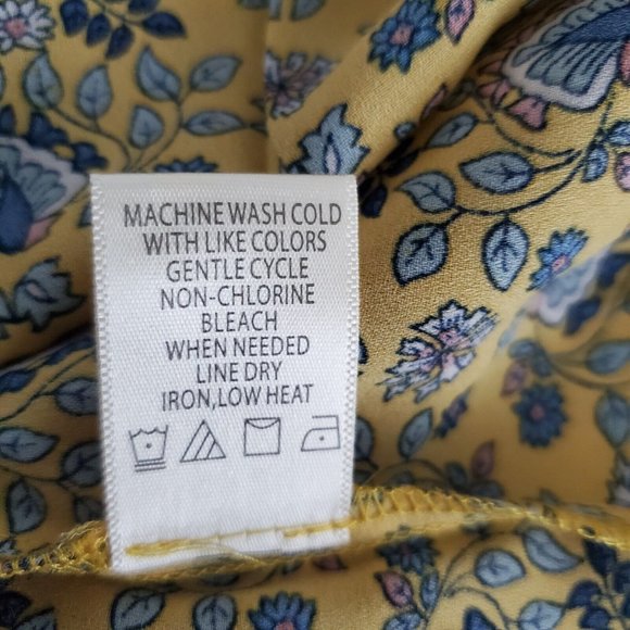 Max Studio Womens Tie Front Blouse Size L Yellow Floral Smocked Back 3/4 Sleeve - Picture 7 of 10